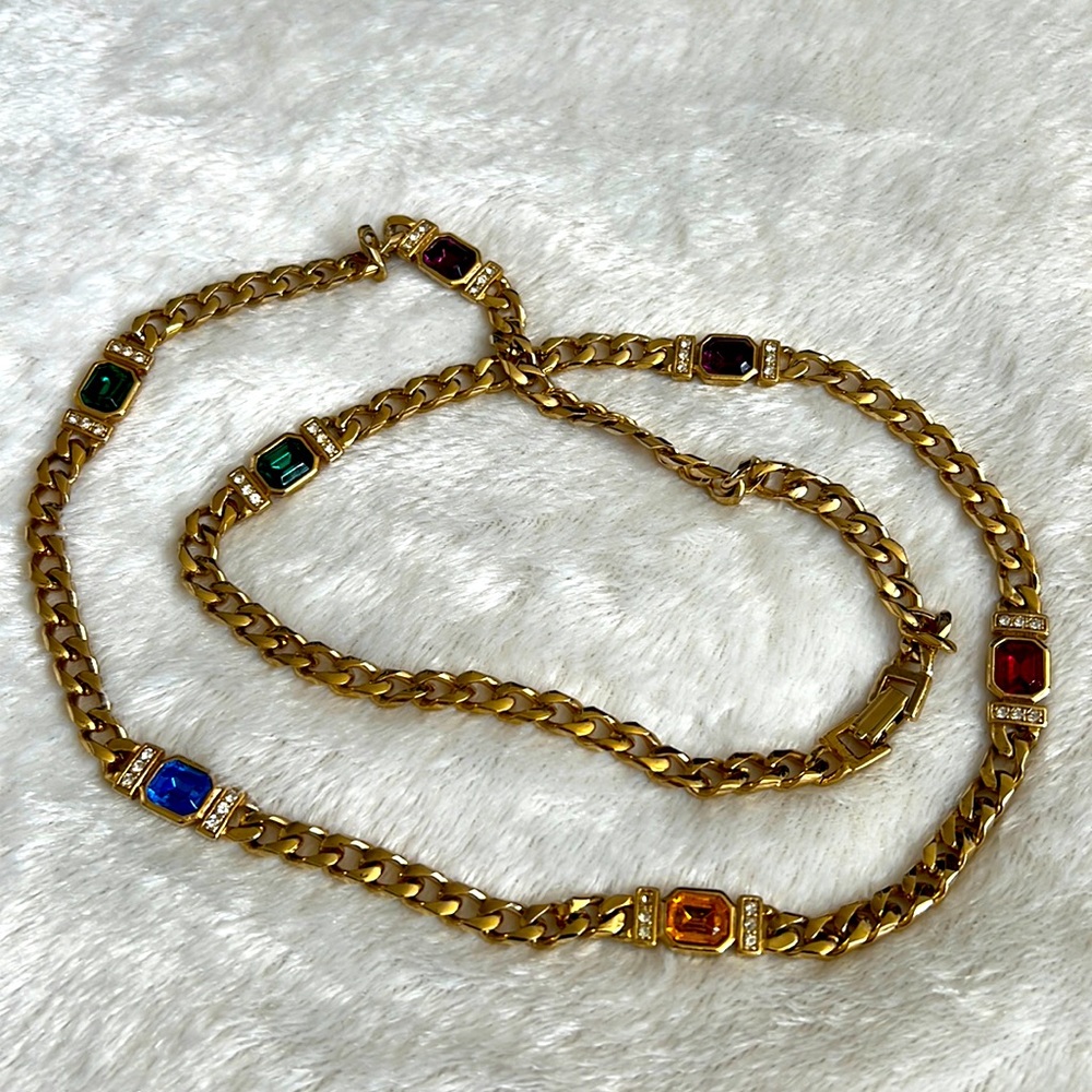 Vintage Neiman Marcus gold plated colored crystal necklace